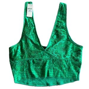 Aerie Holiday Best Reversible Lace Waffle Knit Longline Bralette Everglade